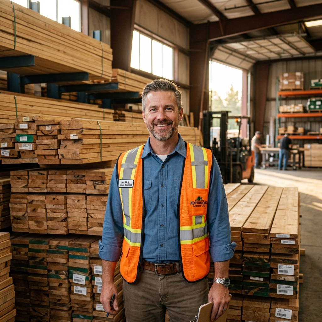 Steve, Sales Manager at Country Lumber in warehouse
